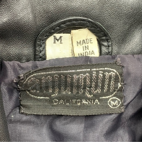 M Anjumun Vintage Leather Jacket Snap Closure Puff Sleeve Biker 90s Medium - Picture 8 of 8